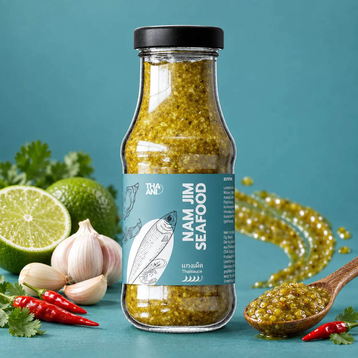 Nam Jim Seafood — Seafood Dipsauce vor farbigem Hintergrund