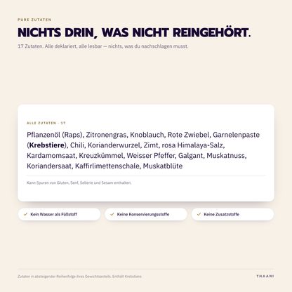 Gaeng Massaman – Zutatenliste: alle Zutaten deklariert, ohne Zusatz- und Konservierungsstoffe