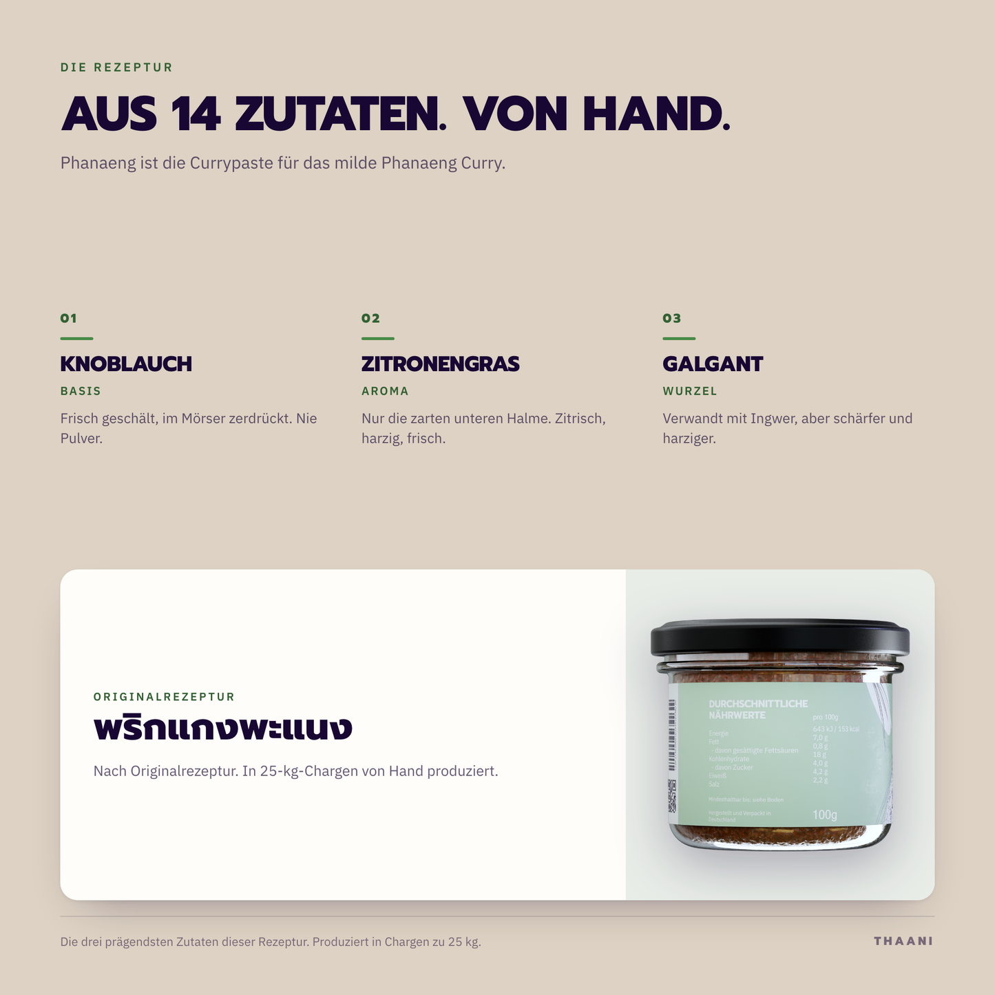 Phanaeng – die prägendsten Zutaten der Originalrezeptur, von Hand in 25-kg-Chargen produziert