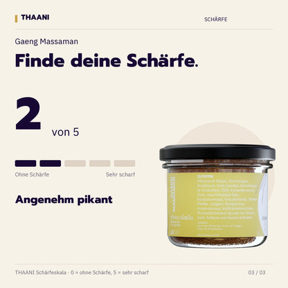 Gaeng Massaman – Schärfegrad 2 von 5 (thaani-infografik-massaman-currypaste-schaerfe-v3)