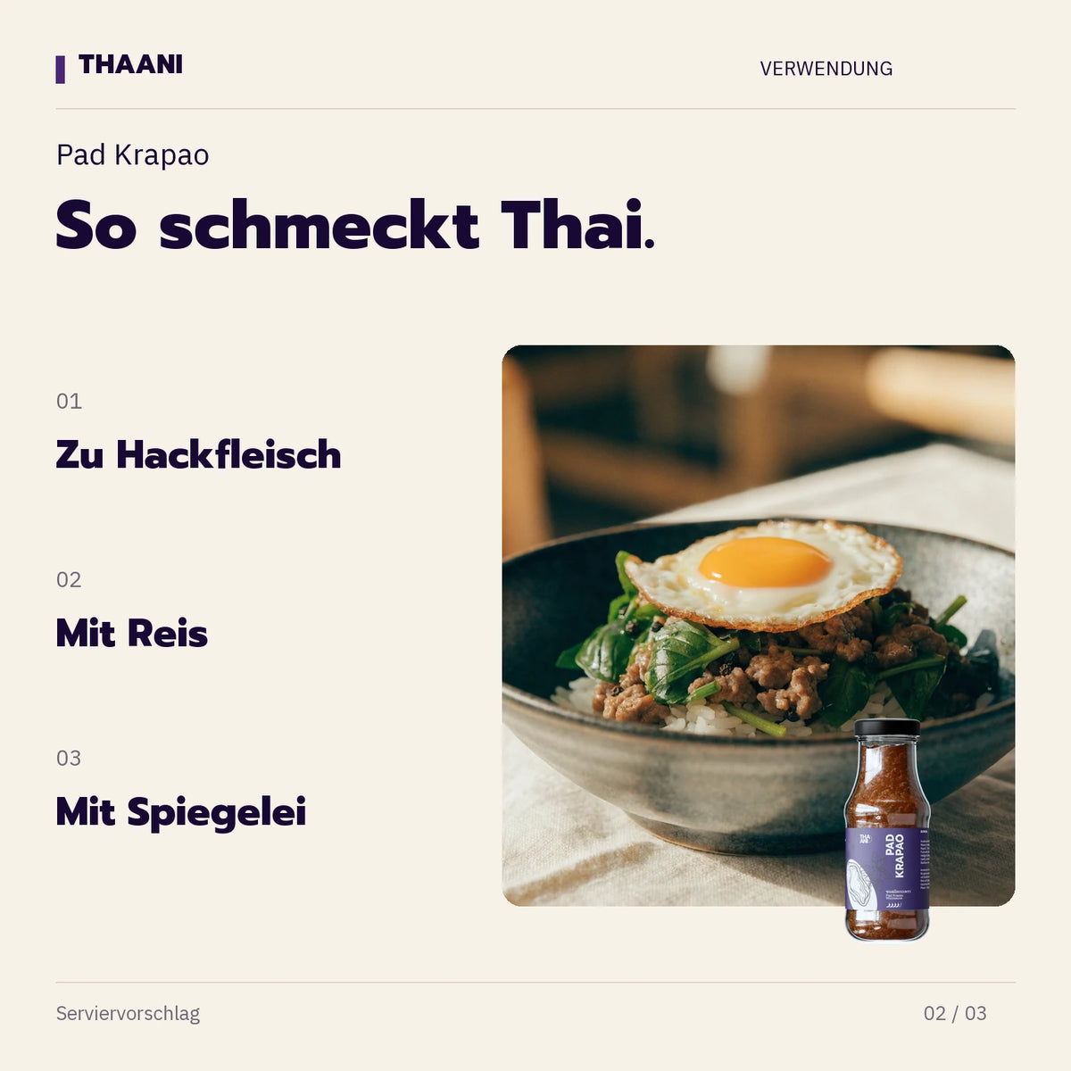 Pad Krapao – Zu Hackfleisch, Mit Reis, Mit Spiegelei (thaani-infografik-pad-krapao-anwendung-v3)