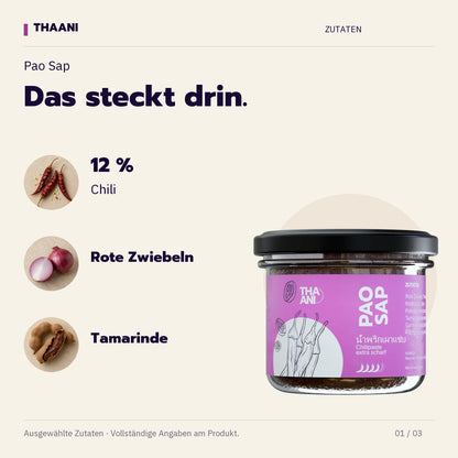 Pao Sap – 12 % Chili, Rote Zwiebeln, Tamarinde (thaani-infografik-pao-sap-zutaten-v3)