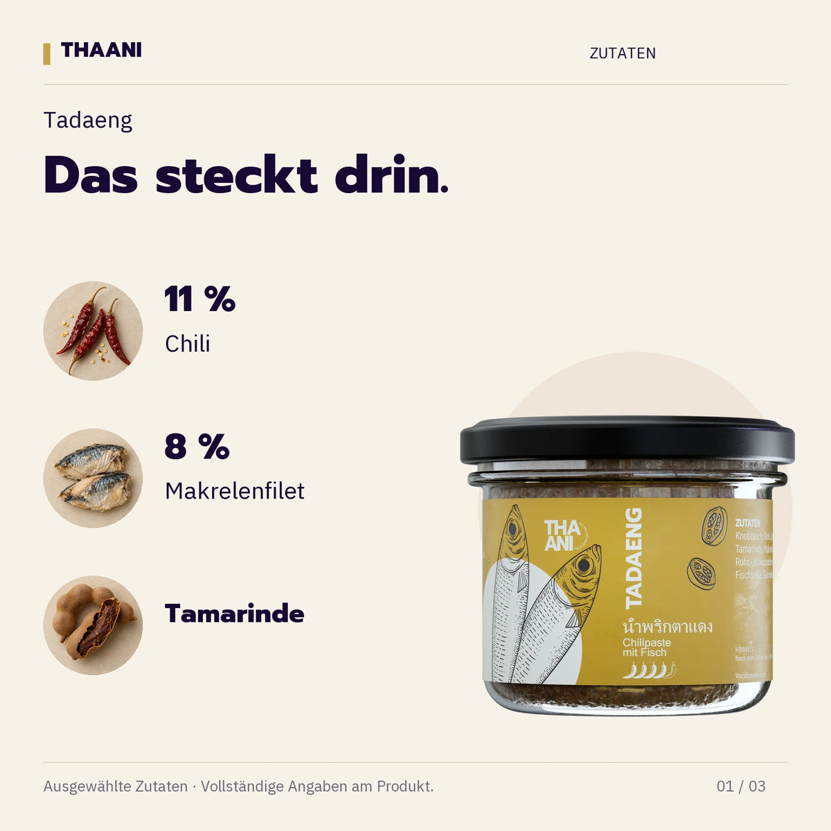 Tadaeng – 11 % Chili, 8 % Makrelenfilet, Tamarinde (thaani-infografik-tadaeng-zutaten-v3)