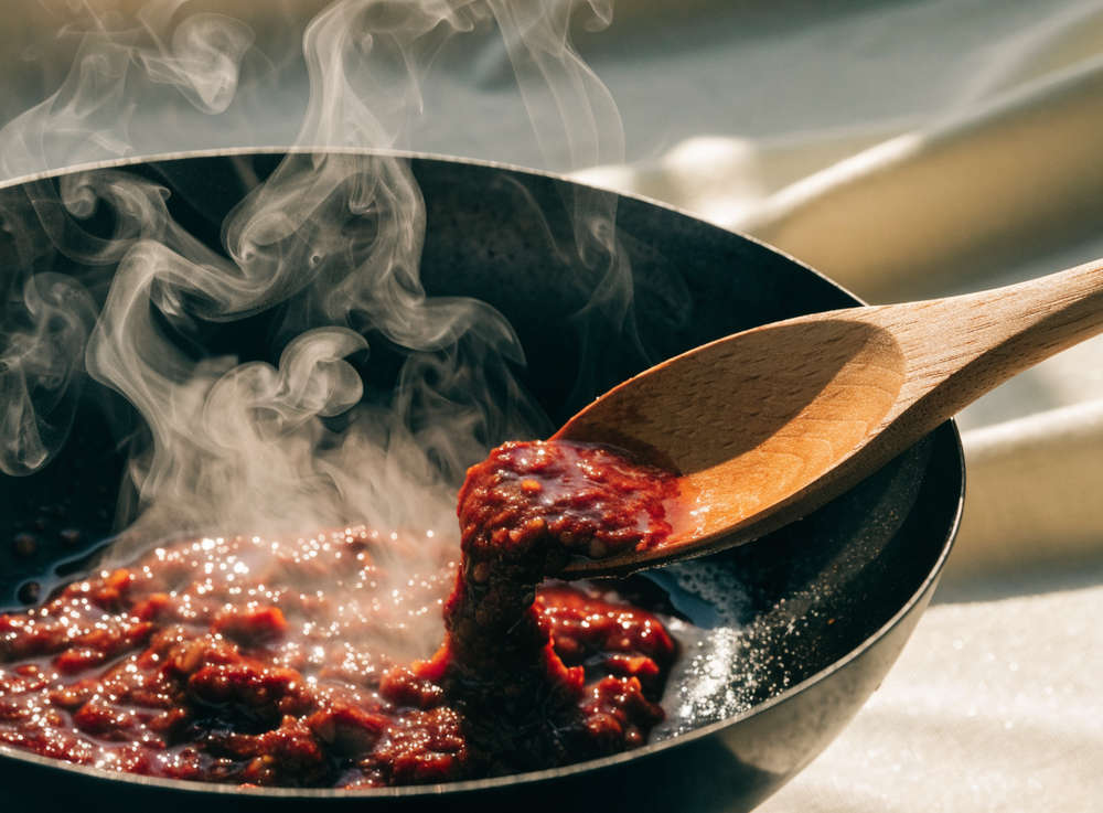 Currypaste wird in Öl angeröstet