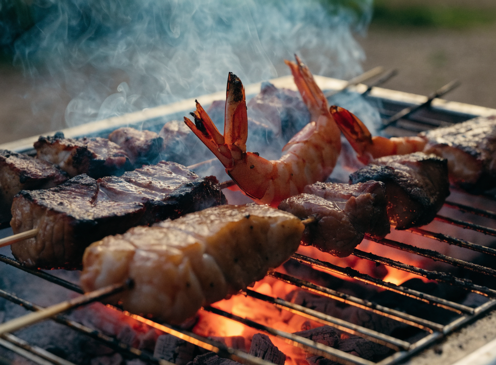 Crevetten und Spiessli auf dem Grill
