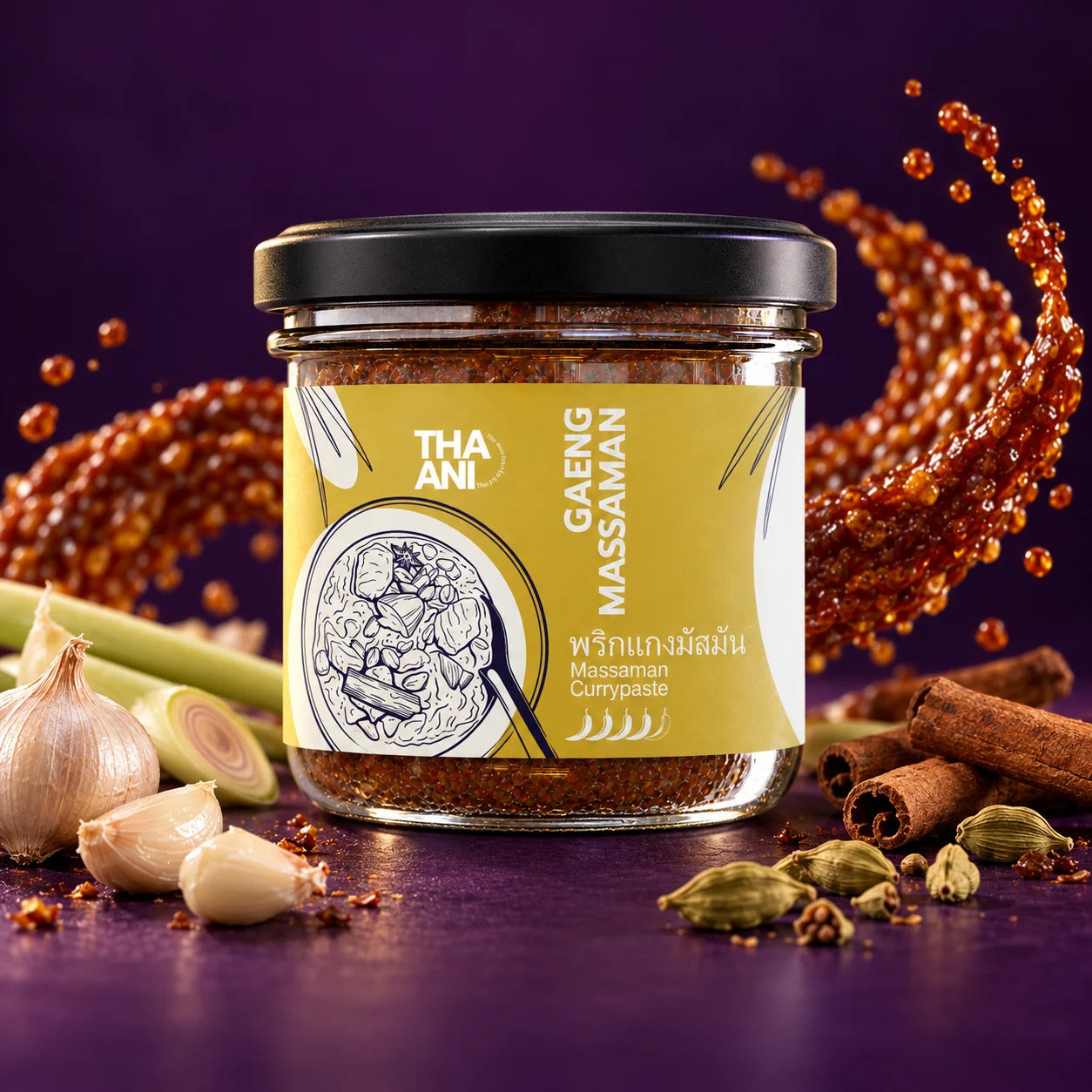 Gaeng Massaman — Massaman Currypaste mit Zutaten und Gewürzen