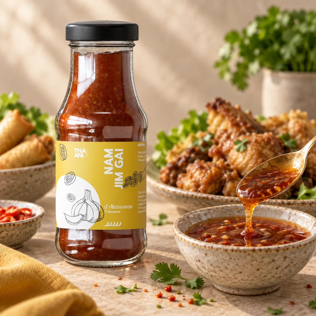Nam Jim Gai — Sweet and sour dipping sauce with a prepared dish