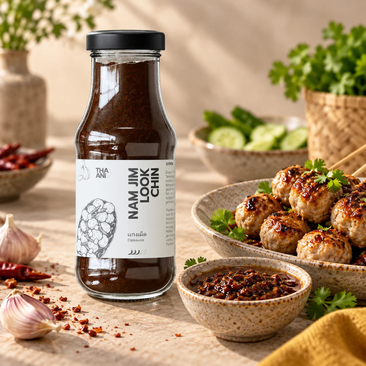 Nam Jim Look Chin — Salsa di immersione al tamarindo con piatto servito