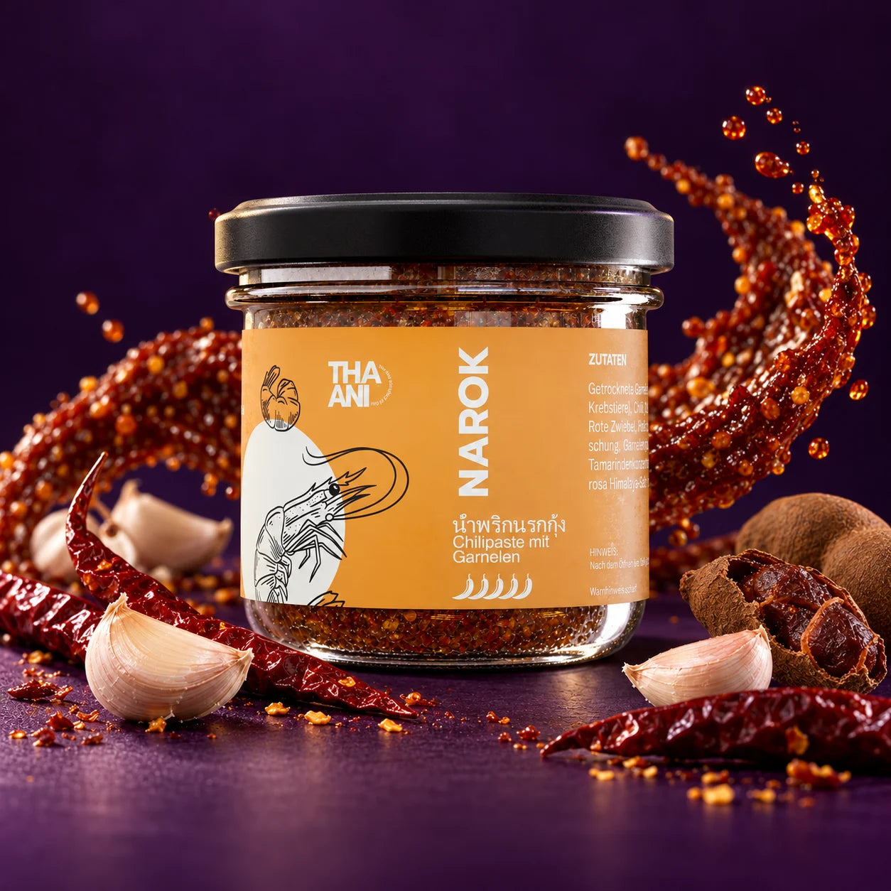 Narok — Pasta di peperoncino con gamberetti con ingredienti e spezie