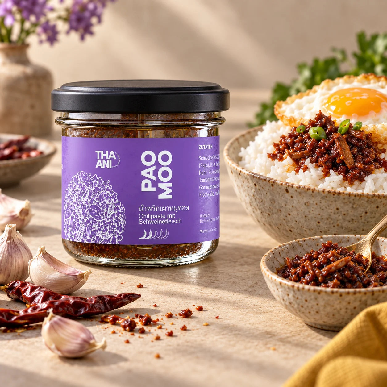 น้ำพริกหมู (Pao Moo) — น้ำพริกหมู เสิร์ฟพร้อมอาหารจานหลัก