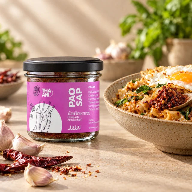 Pao Sap — Pasta di peperoncino extra piccante con piatto servito