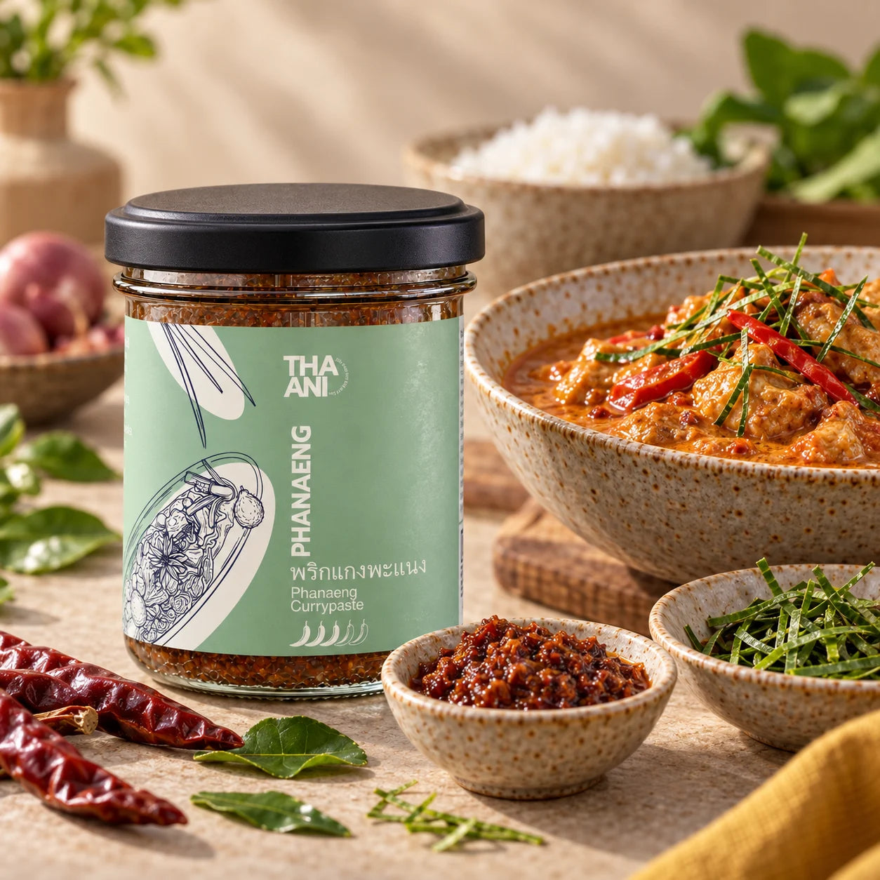 Phanaeng — Currypaste für Phanaeng mit serviertem Gericht