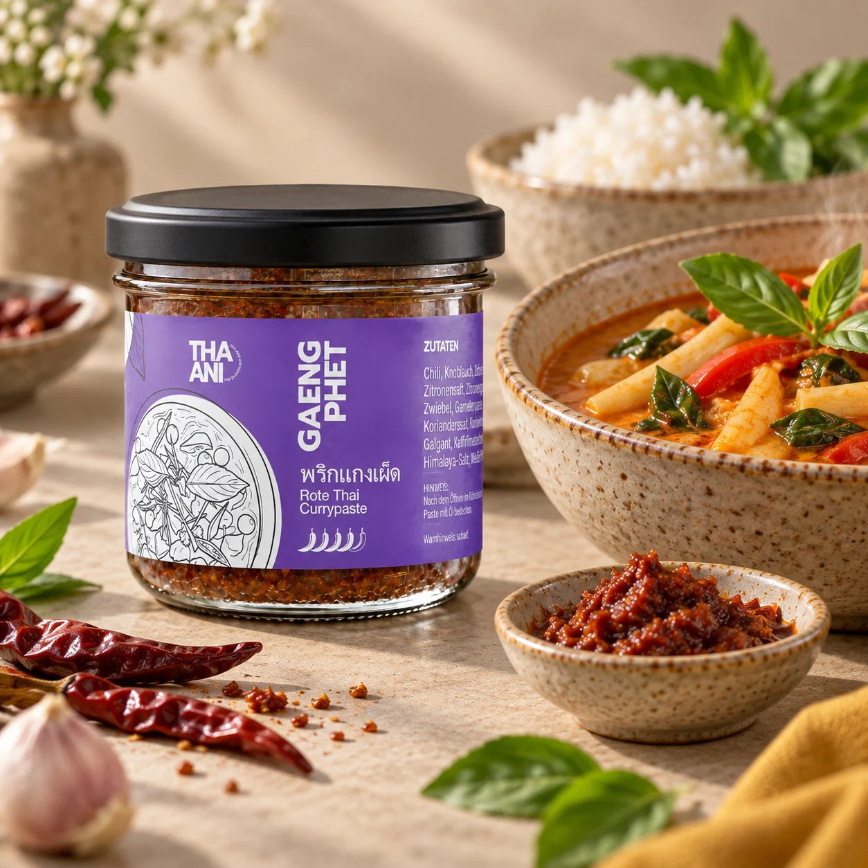 Gaeng Phet — Rote Currypaste mit serviertem Gericht